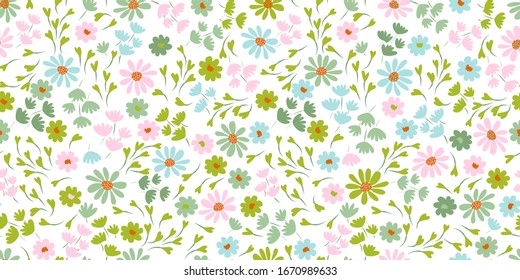 Pattern with simple pretty small flowers, little floral liberty seamless texture background. Spring, summer romantic blossom flower garden seamless pattern for your designs