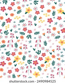 Pattern with simple pretty small flowers, little floral liberty seamless white background. bright summer romantic blossom flower garden seamless pattern for textile, all cards,