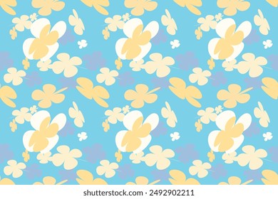 Pattern With Simple Pretty Small Flowers, Vintage 70s Style Flower Background Illustration. Colorful Pastel Color Groovy Artwork Bundle, Y2k Nature Backgrounds With Spring Plants.