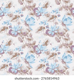 Pattern with simple pretty small flowers, Ditsy floral light background. Spring, summer romantic blossom flower garden seamless pattern for your designs.
