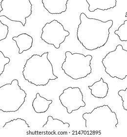 Pattern with simple tigers, seamless illustration for coloring.