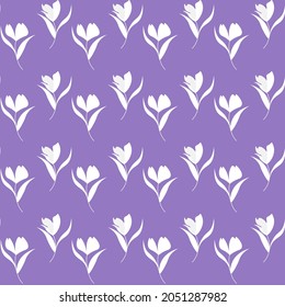 Pattern with simple white flowers on a lilac background. Vector illustration. For packaging, prints and fabrics, covers and brochures, various decor, scrapbooking.