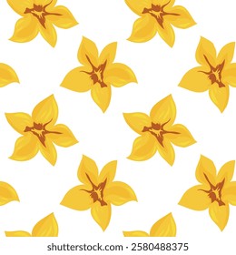 Pattern Simple yellow flower isolated on white background. Clean, minimalistic design, bright color and delicate petals. Suitable for concepts related to nature, spring, beauty