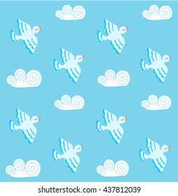 Pattern with singing birds flying in the sky. Vector illustration