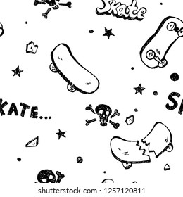Pattern with skateboards and Jolly Roger
