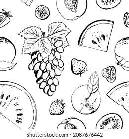 Pattern sketch food watercolor ink. Fruit on a white background. 