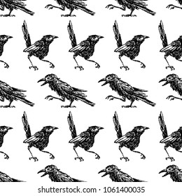 Pattern of the sketches of crows and magpies