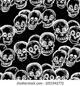 pattern of sketches of human skulls