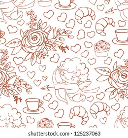 Pattern with sketches on the theme of Valentine's Day