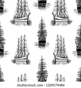 Pattern of sketches of sailing ships