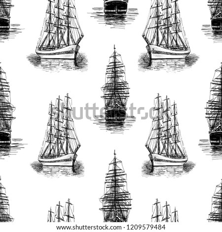 Pattern of sketches of sailing ships