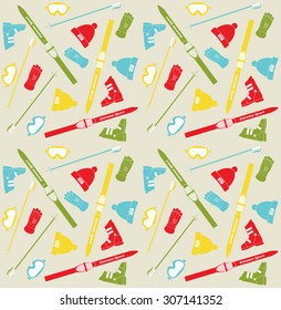 Pattern with skis and sticks, vector illustration