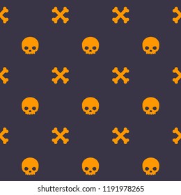 pattern with skull and bones, dark seamless halloween vector background
