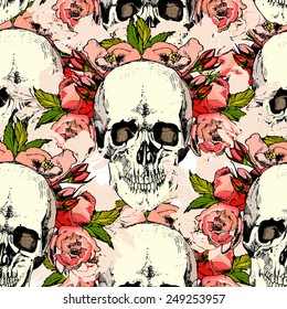 Pattern with skull. hand draw. vector.