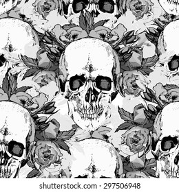  Pattern with skull. hand draw. Vector illustration.