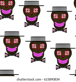 Pattern of a skull in a hat with dice