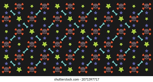 pattern skull, heart and bones vector seamless wallpaper background