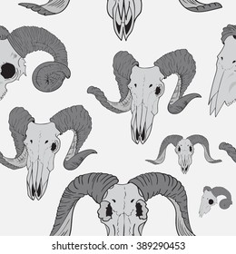 Pattern of skull with horns, vector illustration
