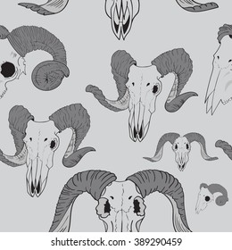 Pattern of skull with horns, vector illustration