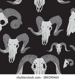 Pattern of skull with horns, vector illustration