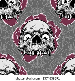 pattern skull ornament with rose,vector