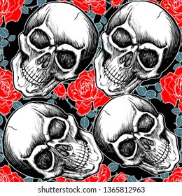 pattern skull with rose
