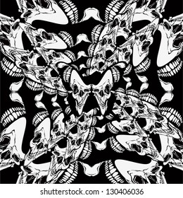 Pattern with skulls and butterfly. Vector illustration.