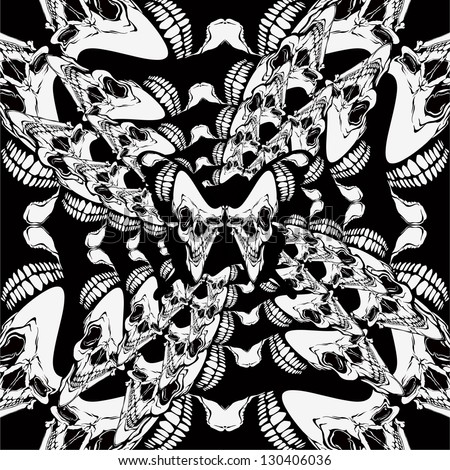 Pattern with skulls and butterfly. Vector illustration.