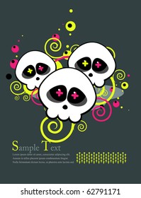 The pattern of skulls with eyes in the form of crosses, poisonous tendrils. Illustration