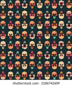 A pattern of Skulls and flower skulls. HalloweenDia de los muertos.