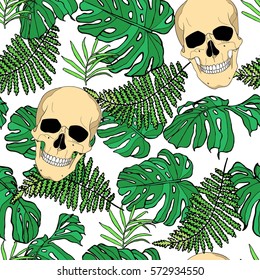 pattern with skulls and leaves