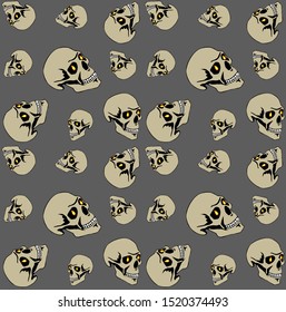 Pattern of skulls on a gray background with lights