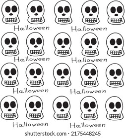 Pattern of skulls on a white background with inscription halloween. Halloween concept. Halloween background with cranium.