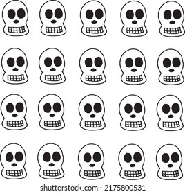 Pattern of skulls on a white background. Halloween concept. Halloween background with cranium.