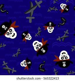 pattern with skulls in pirate hats and a pirate ship for textile, decoration