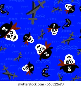 pattern with skulls in pirate hats and a pirate ship for textiles, wrapping paper, decorations