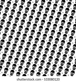 Pattern of skulls and stars. On a white background. Black skull