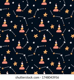 pattern sky and constellations with stylish elements on a dark background