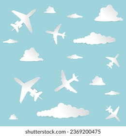 Pattern of the sky and planes on a blue background	