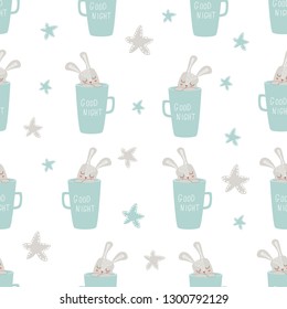
pattern with a sleeping bunny in a cup