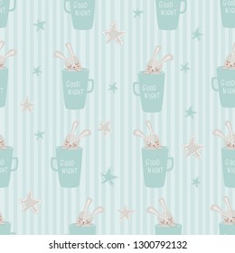 
pattern with a sleeping bunny in a cup