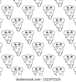 pattern of slice of delicious pizza kawaii style vector illustration design