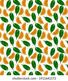 Pattern with a slice of lemon and lemon leaves