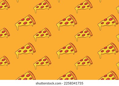 pattern , Slice of Melted Cheese Pepperoni Pizza, vector flat illustration	