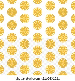 Pattern Of Slice Orange In Orange Color On Transparent Background(PNG) With Mini Doodles(icons). Vector Illustration