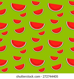 Pattern with slice of watermelon on green background.