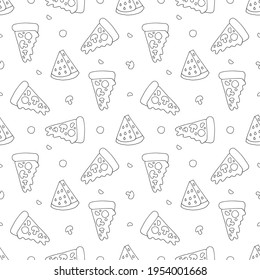 A pattern of a slice of Watermelon and a slice of Pizza. Drawn by hand in Doodle style. Vector EPS 10