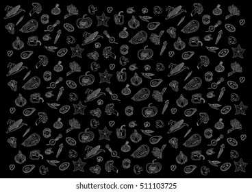 pattern sliced vegetables icons set. for web banners, web sites, printed materials. black background