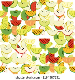 Pattern of slices of watermelon, apple, kiwi, orange, tangerine, melon - sweet urashenie