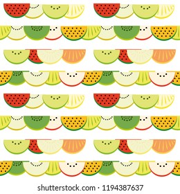 Pattern of slices of watermelon, apple, kiwi, orange, tangerine, melon - sweet urashenie